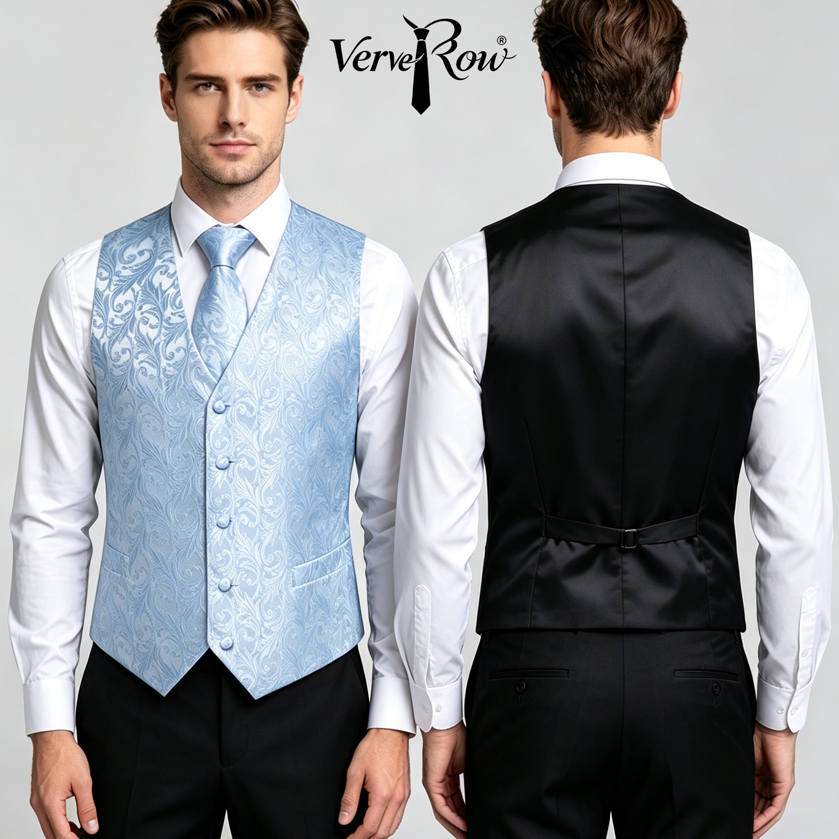 Men'S Accessories Office - Jasnoniebieski Żakardowy Zestaw 3-częściowy: Kamizelka, Krawat,